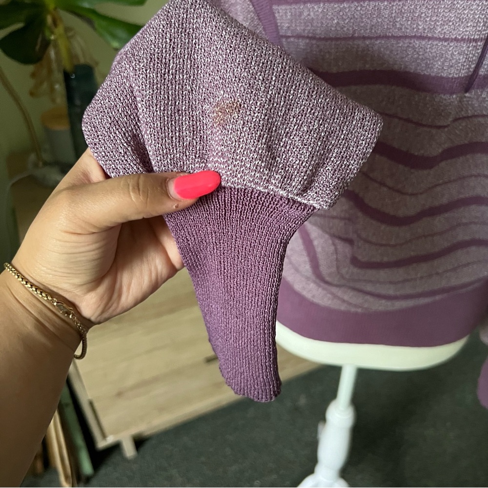 Vintage Pastel Purple Balloon Sleeve Striped Relaxed Fit Knit Modest Sweater M - Picture 9 of 16